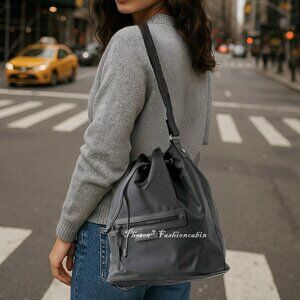 NEW LONGCHAMP Eco Recycled Bucket Bag, Gray, Drawstring Closure